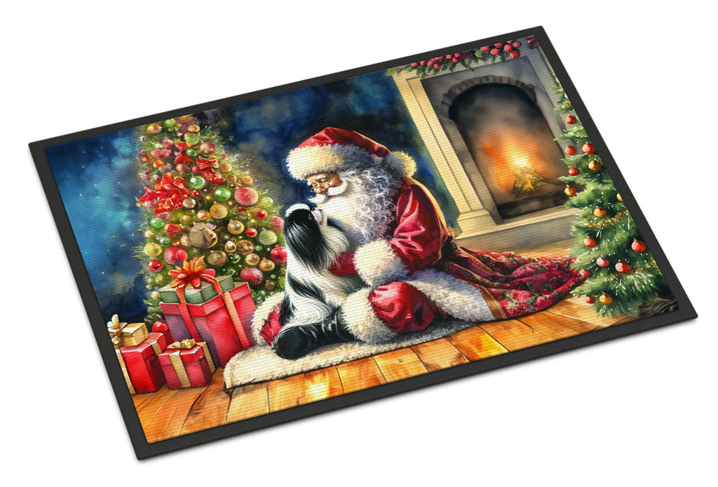 Japanese Chin and Santa Claus Doormat Indoor Outdoor 24H X 36W Front Door Mat Rugs for Entryway, Non Slip Washable Low Pile,