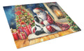 Japanese Chin and Santa Claus Cutting Board Tempered Glass Kitchen Cutting Surface, Heat Resistant Chopping, Non-Slip Feet, Food Prep & Serving