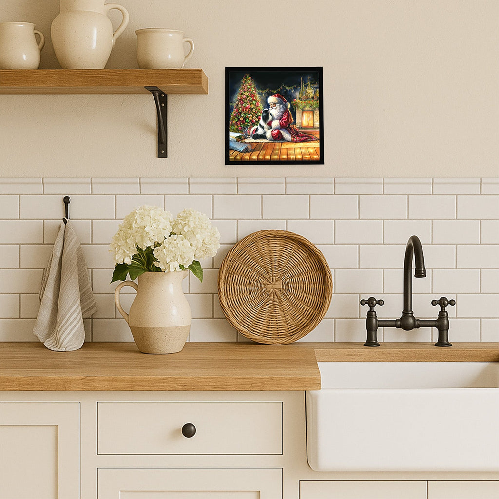 Japanese Chin and Santa Claus Framed Metal Print Bathroom, Kitchen, Office, Home Decor Wall Art Ready to Hang, Square, 8X8