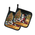 Japanese Chin and Santa Claus Pot Holder Set of 2 Heat Resistant Quilted Hot Pads 7.5 x 7.5 Inch, Insulated Kitchen Trivets for Cooking & Baking