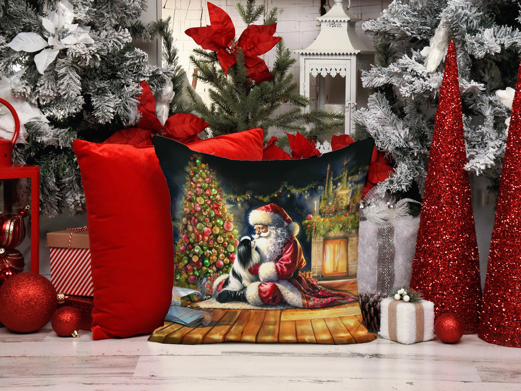 Japanese Chin and Santa Claus Decorative Throw Pillow 14x14 Indoor Outdoor Accent Cushion, Fabric Cover with Insert for Sofa, Bed, Porch & Living Room