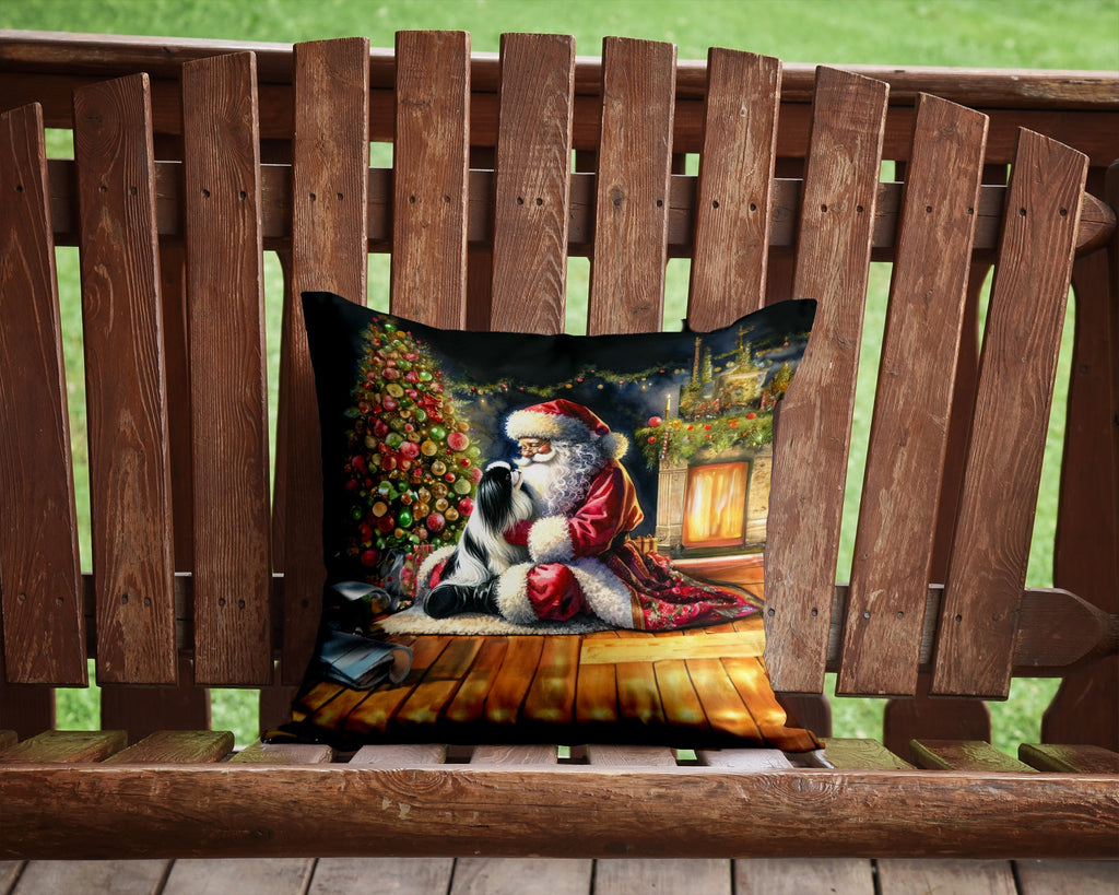Japanese Chin and Santa Claus Decorative Throw Pillow 14x14 Indoor Outdoor Accent Cushion, Fabric Cover with Insert for Sofa, Bed, Porch & Living Room