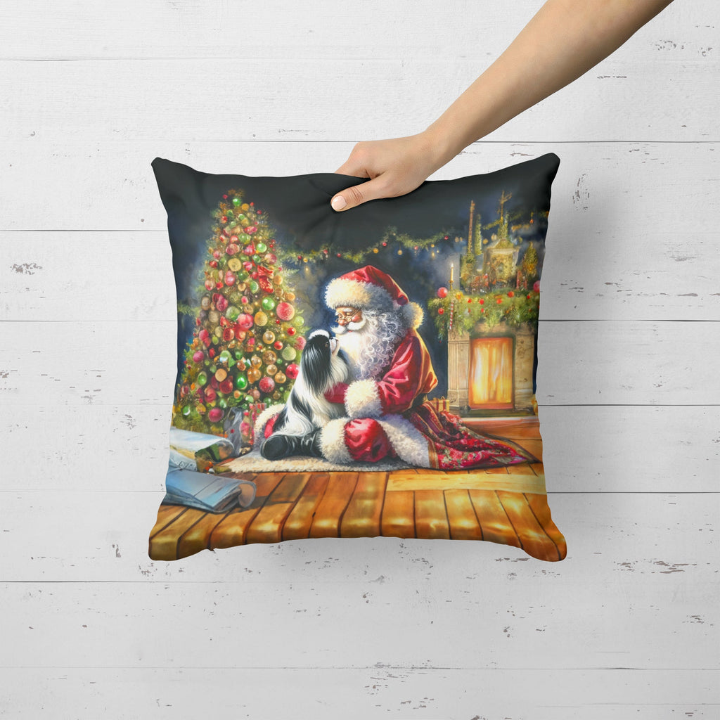 Japanese Chin and Santa Claus Decorative Throw Pillow 18x18 Indoor Outdoor Accent Cushion, Fabric Cover with Insert for Sofa, Bed, Porch & Living Room