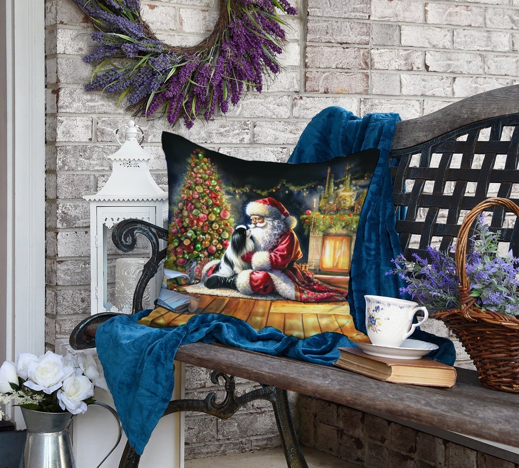 Japanese Chin and Santa Claus Decorative Throw Pillow 18x18 Indoor Outdoor Accent Cushion, Fabric Cover with Insert for Sofa, Bed, Porch & Living Room