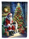 Keeshond and Santa Claus House Flag 28x40 Porch Sleeve Pole Decorative Outside Yard Banner Artwork Wall Hanging, Polyester