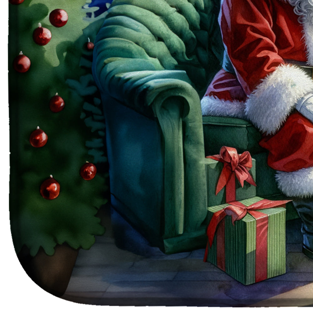 Keeshond and Santa Claus Dish Drying Mat Absorbent Dish Drying Mat Pad for Kitchen Counter Dish Drainer Mat for Countertop, 14 x 21", Multicolor