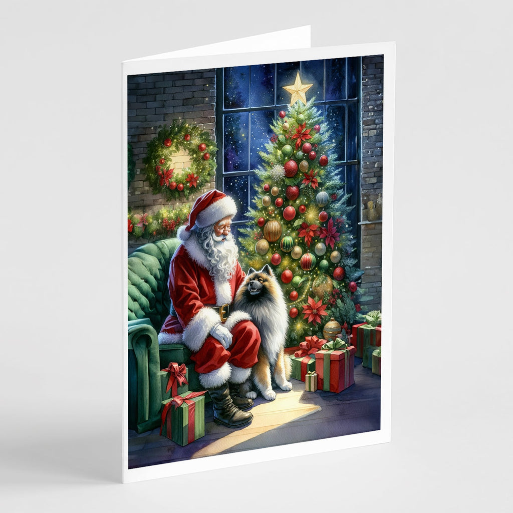 Keeshond and Santa Claus Greeting Cards Pack of 8 Blank Cards with Envelopes Whimsical A7 Size 5x7