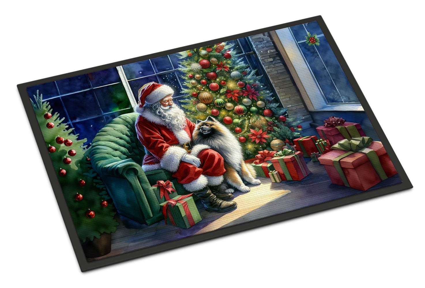 Keeshond and Santa Claus Doormat Indoor Outdoor 24H X 36W Front Door Mat Rugs for Entryway, Non Slip Washable Low Pile,