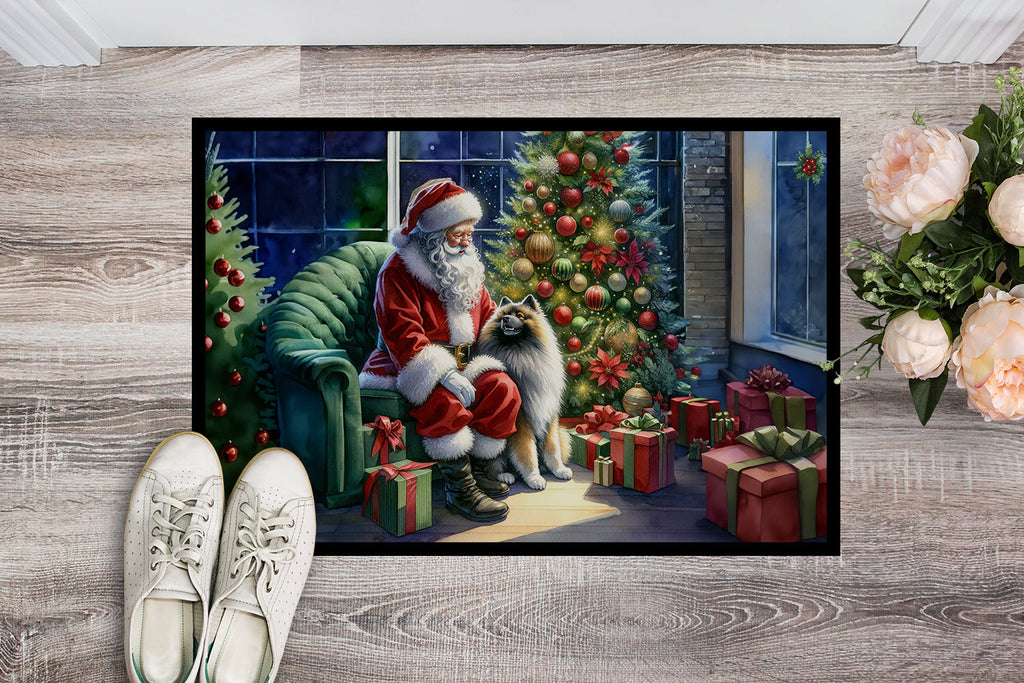 Keeshond and Santa Claus Doormat Indoor Outdoor 24H X 36W Front Door Mat Rugs for Entryway, Non Slip Washable Low Pile,