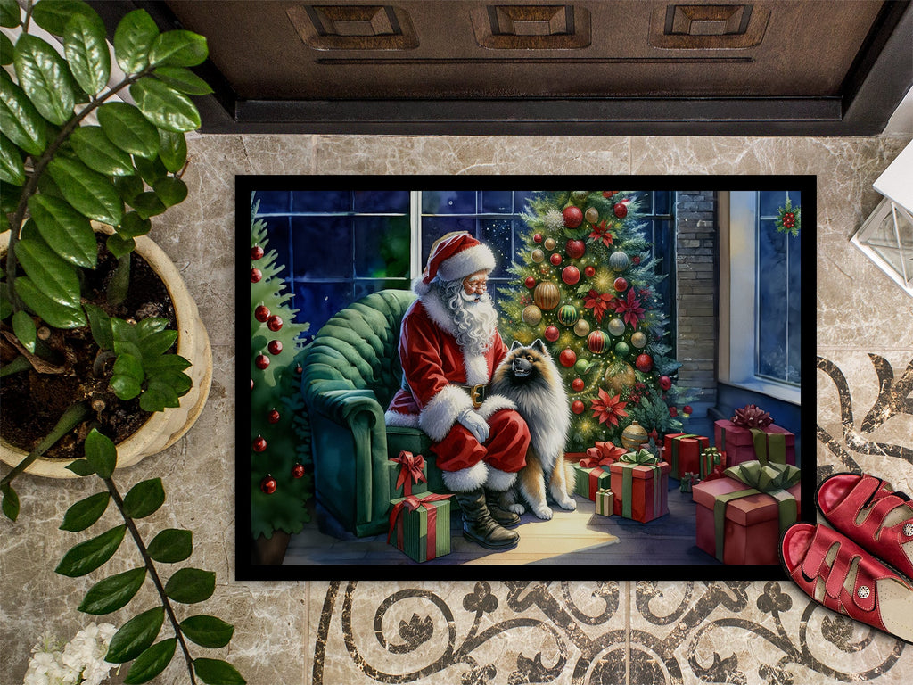 Keeshond and Santa Claus Doormat Indoor Outdoor 24H X 36W Front Door Mat Rugs for Entryway, Non Slip Washable Low Pile,