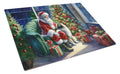 Keeshond and Santa Claus Cutting Board Tempered Glass Kitchen Cutting Surface, Heat Resistant Chopping, Non-Slip Feet, Food Prep & Serving