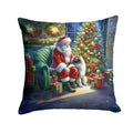 Keeshond and Santa Claus Decorative Throw Pillow 18x18 Indoor Outdoor Accent Cushion, Fabric Cover with Insert for Sofa, Bed, Porch & Living Room