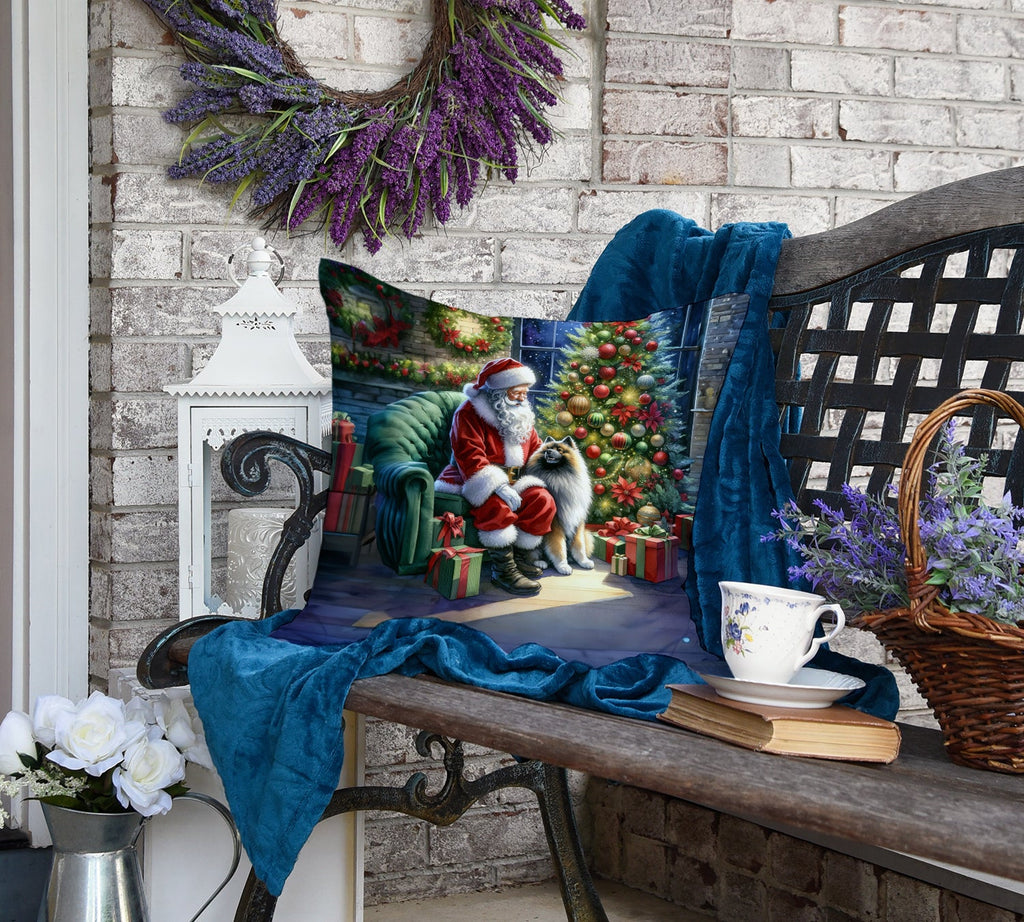Keeshond and Santa Claus Decorative Throw Pillow 18x18 Indoor Outdoor Accent Cushion, Fabric Cover with Insert for Sofa, Bed, Porch & Living Room