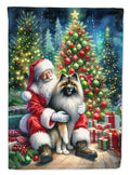 Keeshond and Santa Claus House Flag 28x40 Porch Sleeve Pole Decorative Outside Yard Banner Artwork Wall Hanging, Polyester