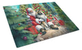 Keeshond and Santa Claus Cutting Board Tempered Glass Kitchen Cutting Surface, Heat Resistant Chopping, Non-Slip Feet, Food Prep & Serving