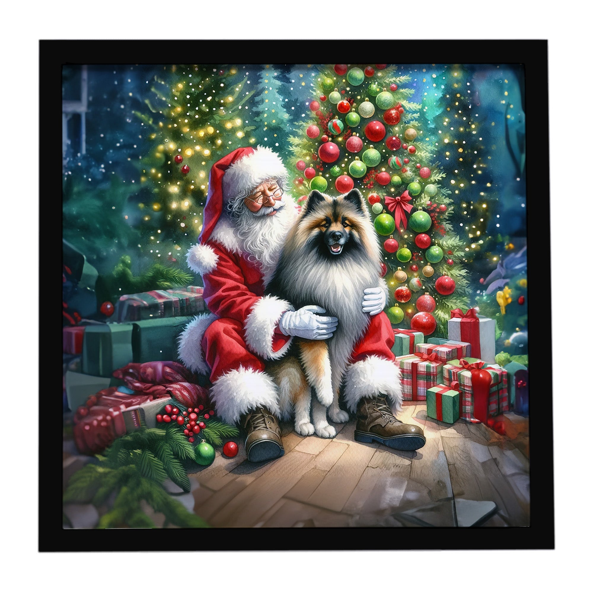 Keeshond and Santa Claus Framed Metal Print Bathroom, Kitchen, Office, Home Decor Wall Art Ready to Hang, Square, 8X8