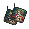 Keeshond and Santa Claus Pot Holder Set of 2 Heat Resistant Quilted Hot Pads 7.5 x 7.5 Inch, Insulated Kitchen Trivets for Cooking & Baking