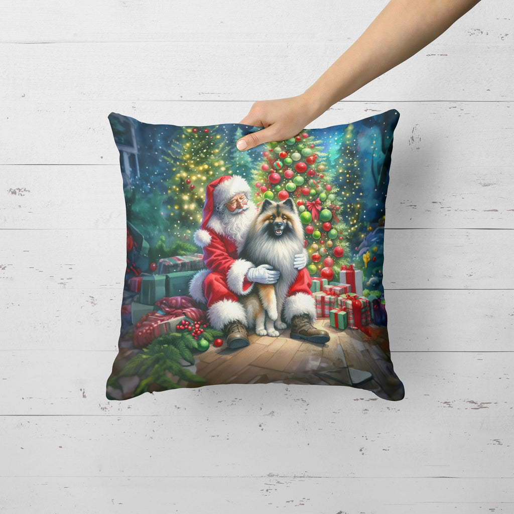 Keeshond and Santa Claus Decorative Throw Pillow 18x18 Indoor Outdoor Accent Cushion, Fabric Cover with Insert for Sofa, Bed, Porch & Living Room