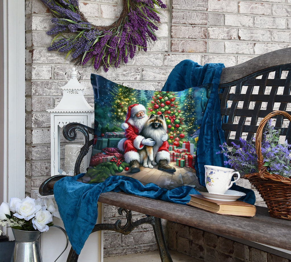 Keeshond and Santa Claus Decorative Throw Pillow 18x18 Indoor Outdoor Accent Cushion, Fabric Cover with Insert for Sofa, Bed, Porch & Living Room
