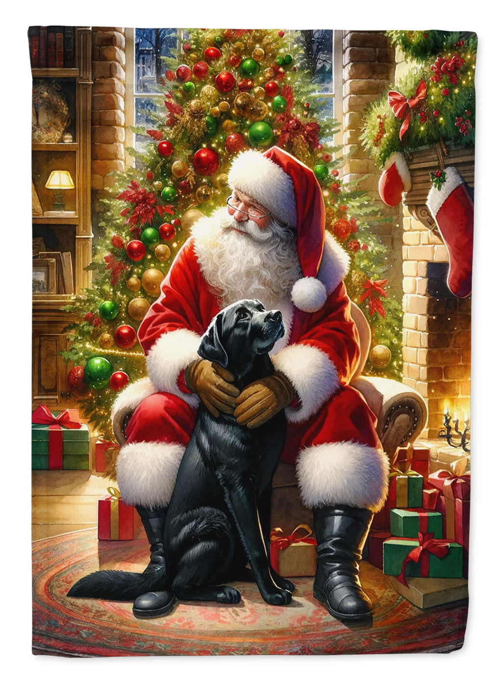 Labrador Retriever and Santa Claus House Flag 28x40 Porch Sleeve Pole Decorative Outside Yard Banner Artwork Wall Hanging, Polyester