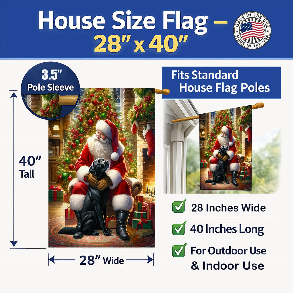 Labrador Retriever and Santa Claus House Flag 28x40 Porch Sleeve Pole Decorative Outside Yard Banner Artwork Wall Hanging, Polyester