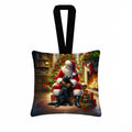 Labrador Retriever and Santa Claus Hanging Square Fabric Ornament 3.5 × 3.5 Decorative Door-Knob & Tree Hanger, Soft Fabric
