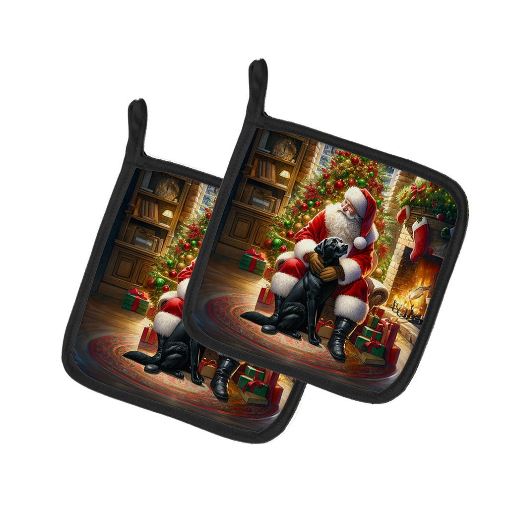 Labrador Retriever and Santa Claus Pot Holder Set of 2 Heat Resistant Quilted Hot Pads 7.5 x 7.5 Inch, Insulated Kitchen Trivets for Cooking & Baking
