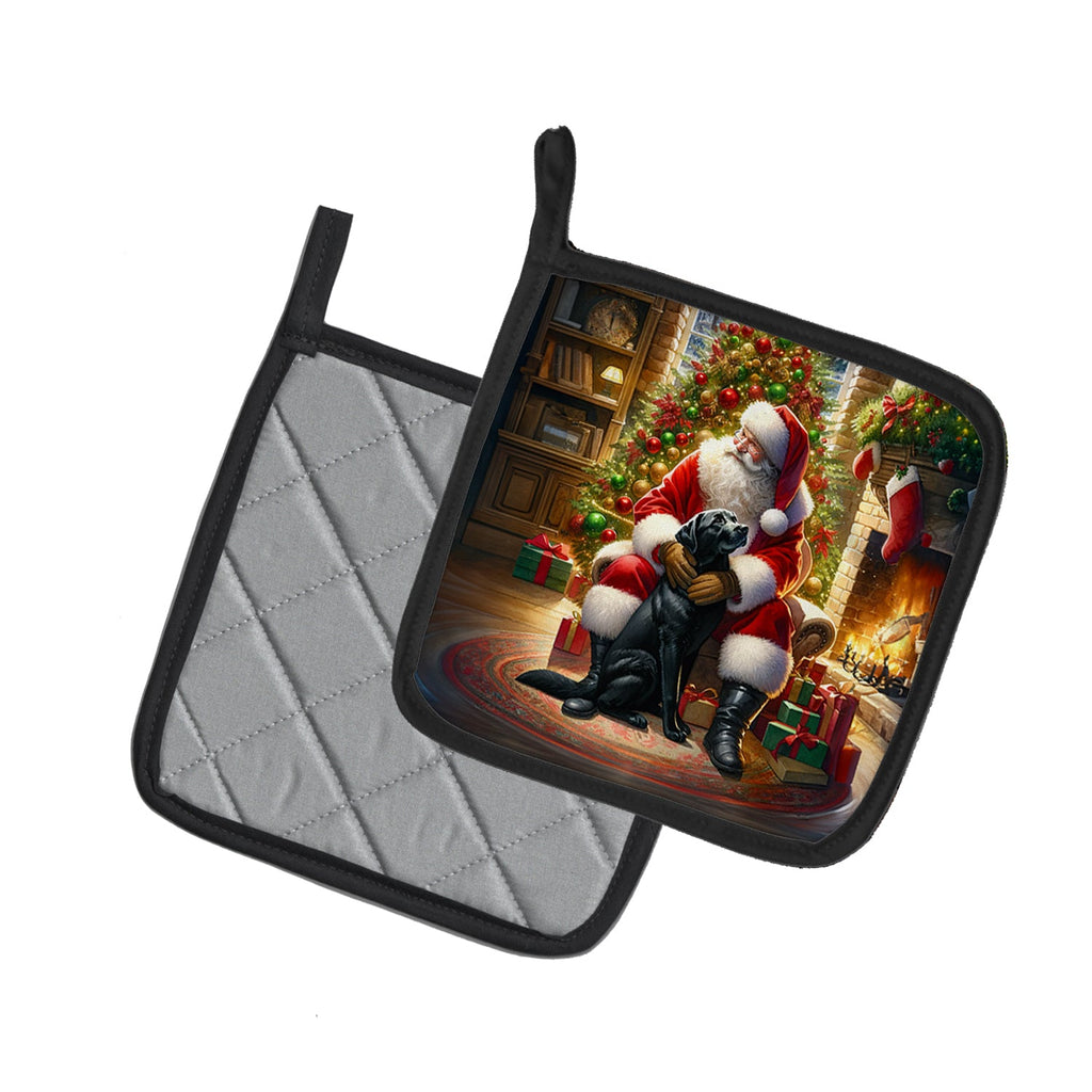 Labrador Retriever and Santa Claus Pot Holder Set of 2 Heat Resistant Quilted Hot Pads 7.5 x 7.5 Inch, Insulated Kitchen Trivets for Cooking & Baking