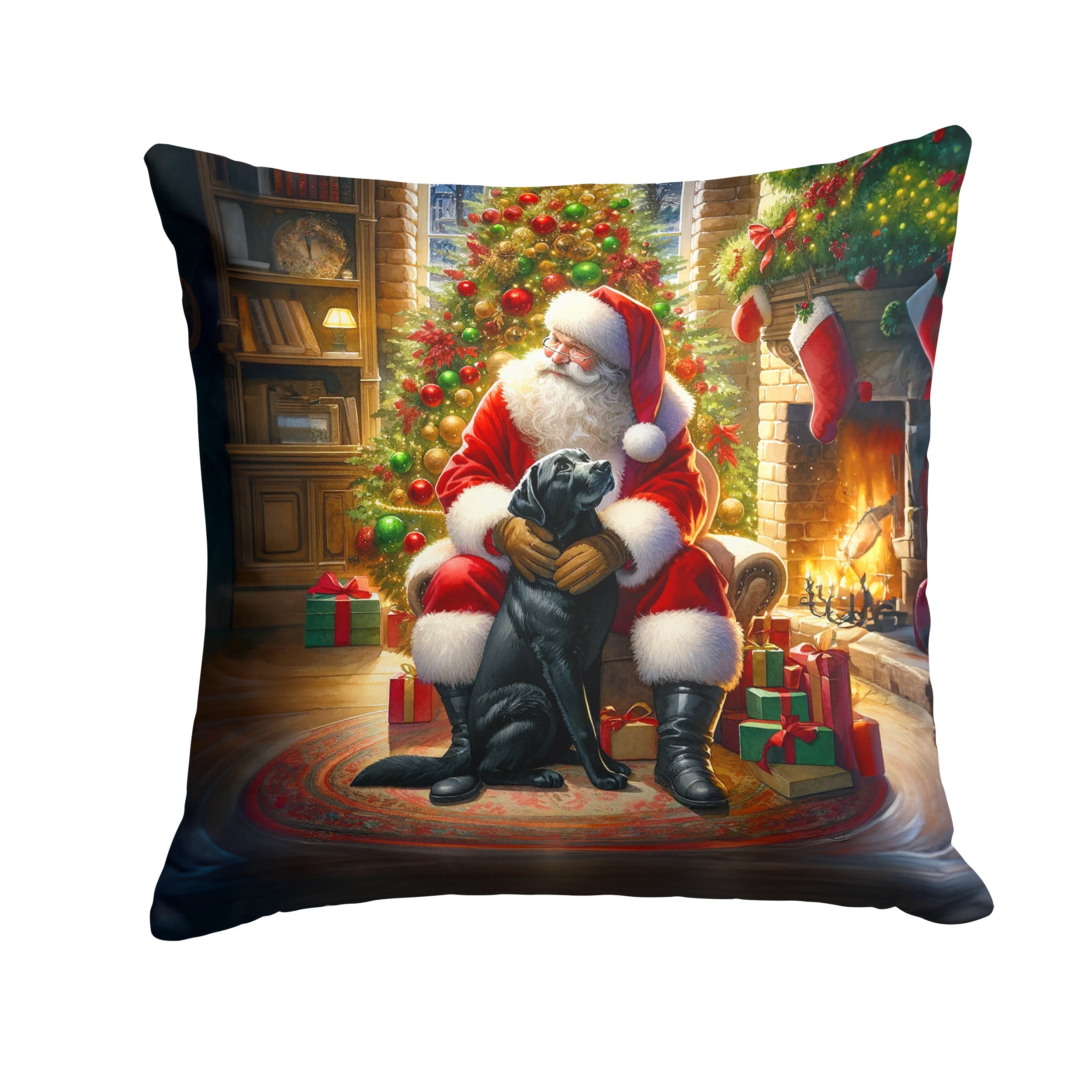 Labrador Retriever and Santa Claus Decorative Throw Pillow 14x14 Indoor Outdoor Accent Cushion, Fabric Cover with Insert for Sofa, Bed, Porch & Living Room