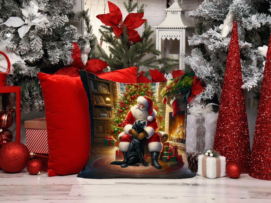 Labrador Retriever and Santa Claus Decorative Throw Pillow 14x14 Indoor Outdoor Accent Cushion, Fabric Cover with Insert for Sofa, Bed, Porch & Living Room