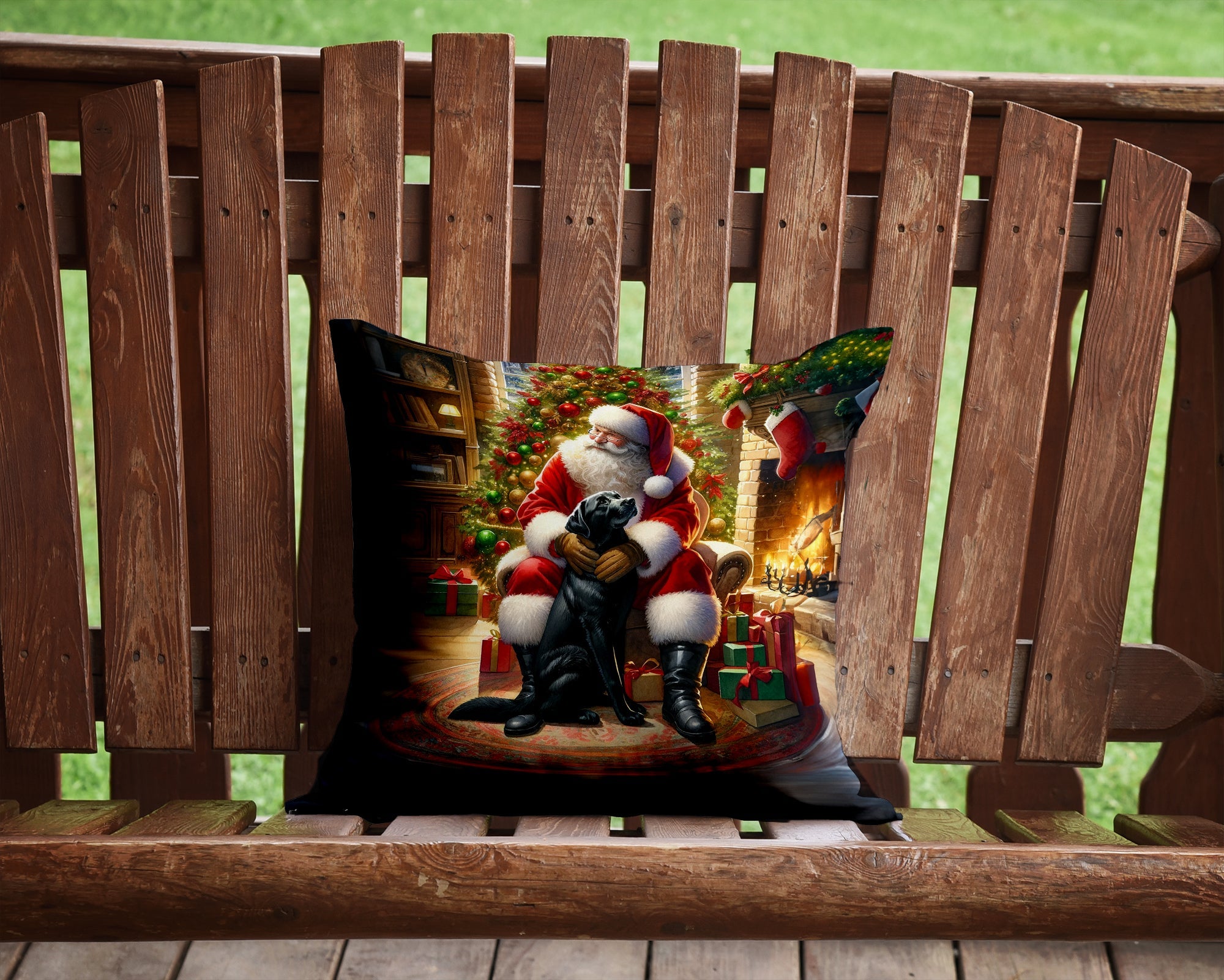 Labrador Retriever and Santa Claus Decorative Throw Pillow 14x14 Indoor Outdoor Accent Cushion, Fabric Cover with Insert for Sofa, Bed, Porch & Living Room