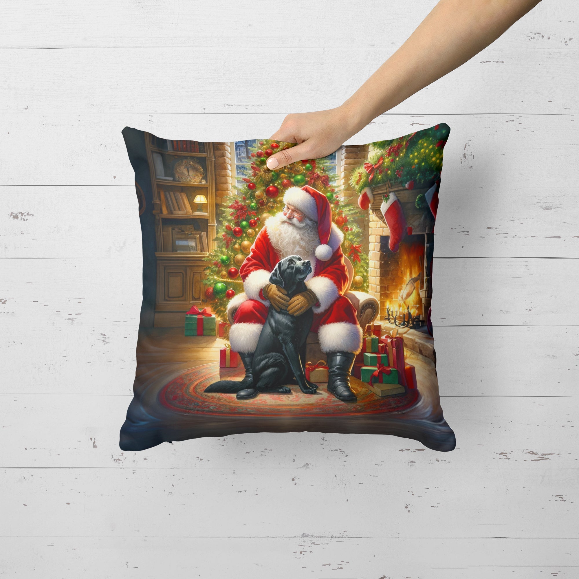 Labrador Retriever and Santa Claus Decorative Throw Pillow 18x18 Indoor Outdoor Accent Cushion, Fabric Cover with Insert for Sofa, Bed, Porch & Living Room