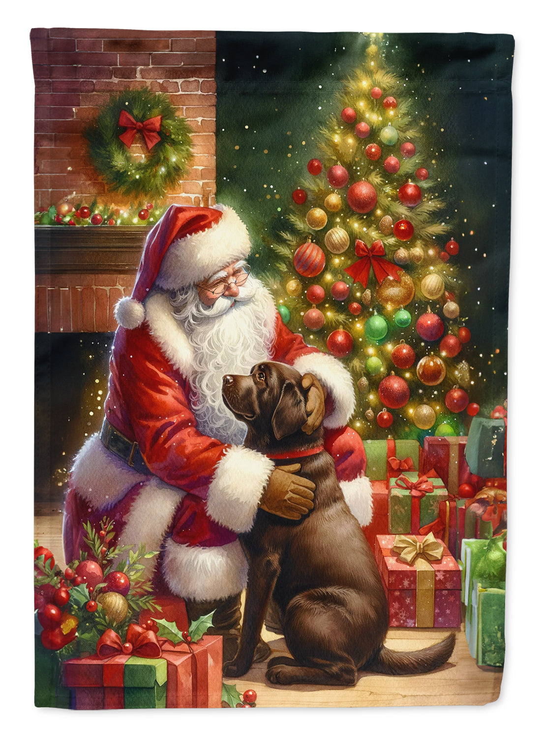 Labrador Retriever and Santa Claus House Flag 28x40 Porch Sleeve Pole Decorative Outside Yard Banner Artwork Wall Hanging, Polyester