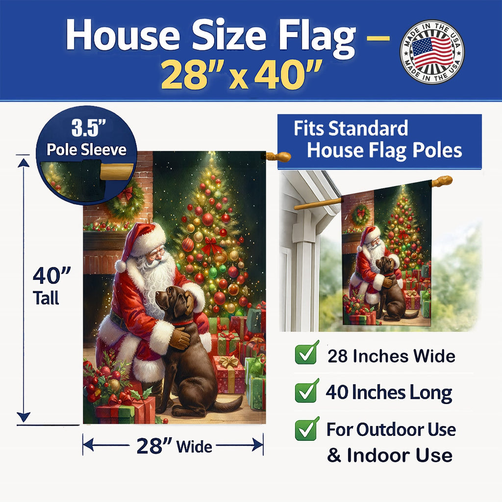 Labrador Retriever and Santa Claus House Flag 28x40 Porch Sleeve Pole Decorative Outside Yard Banner Artwork Wall Hanging, Polyester