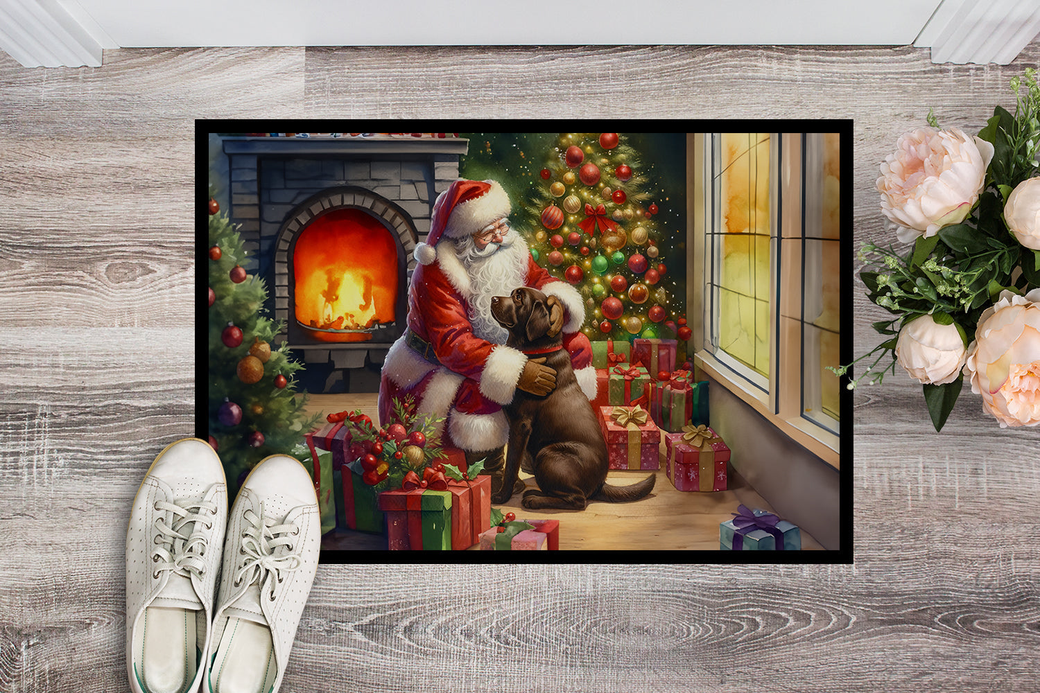 Labrador Retriever and Santa Claus Doormat Indoor Outdoor 24H X 36W Front Door Mat Rugs for Entryway, Non Slip Washable Low Pile,