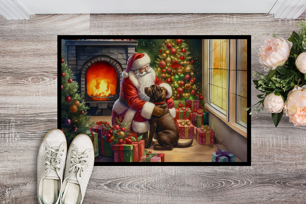Labrador Retriever and Santa Claus Doormat Indoor Outdoor 18H X 27W Front Door Mat Rugs for Entryway, Non Slip Washable