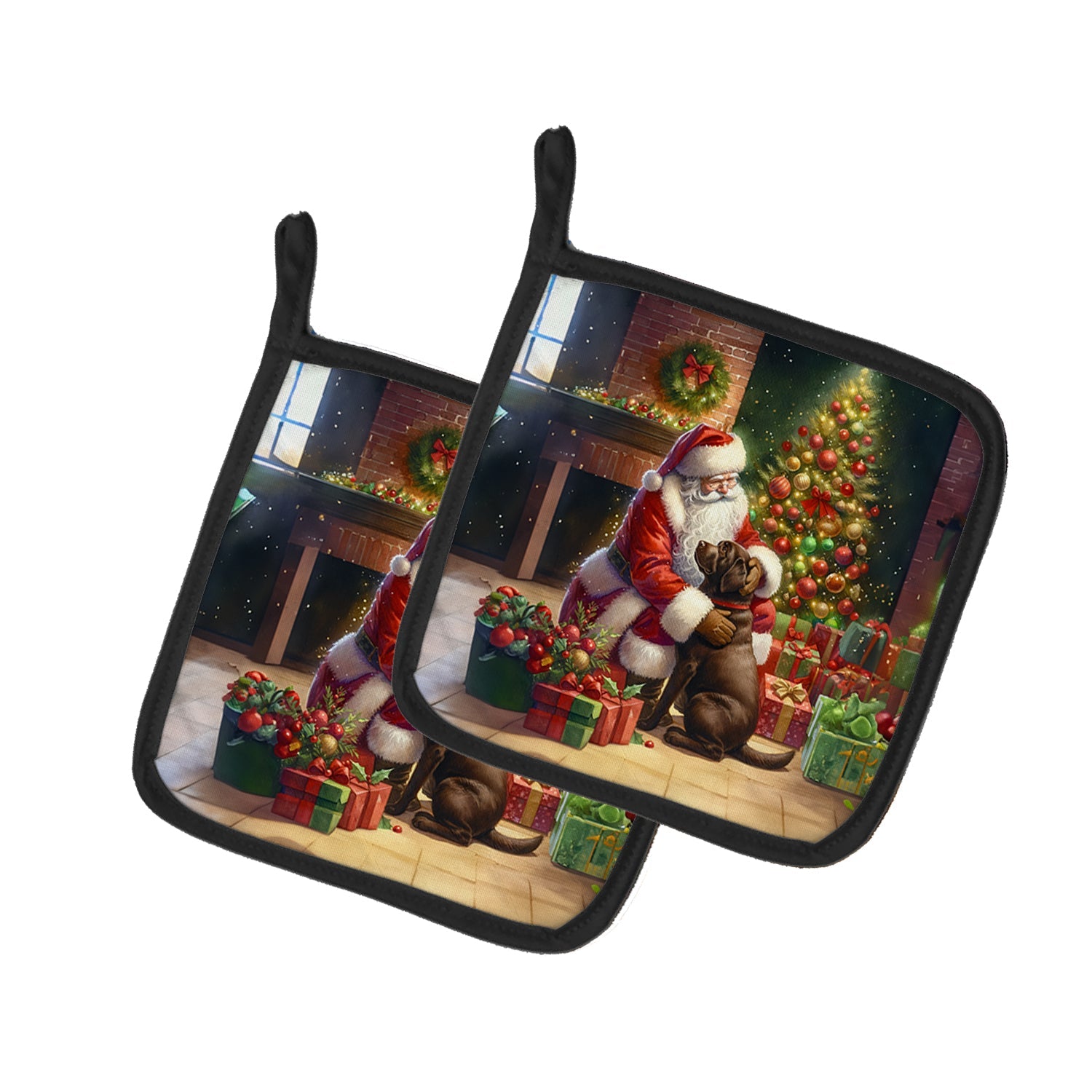 Labrador Retriever and Santa Claus Pot Holder Set of 2 Heat Resistant Quilted Hot Pads 7.5 x 7.5 Inch, Insulated Kitchen Trivets for Cooking & Baking