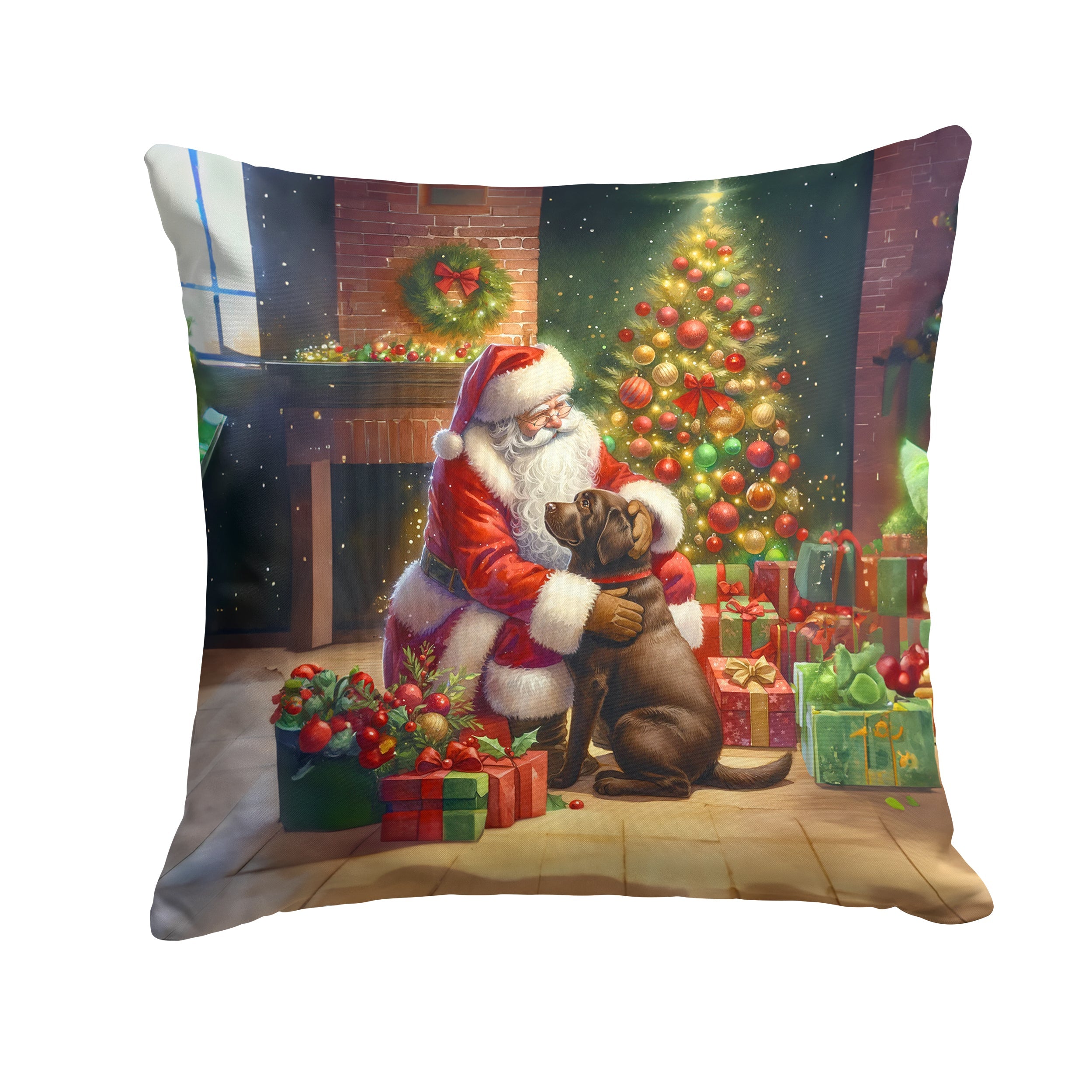 Labrador Retriever and Santa Claus Decorative Throw Pillow 14x14 Indoor Outdoor Accent Cushion, Fabric Cover with Insert for Sofa, Bed, Porch & Living Room
