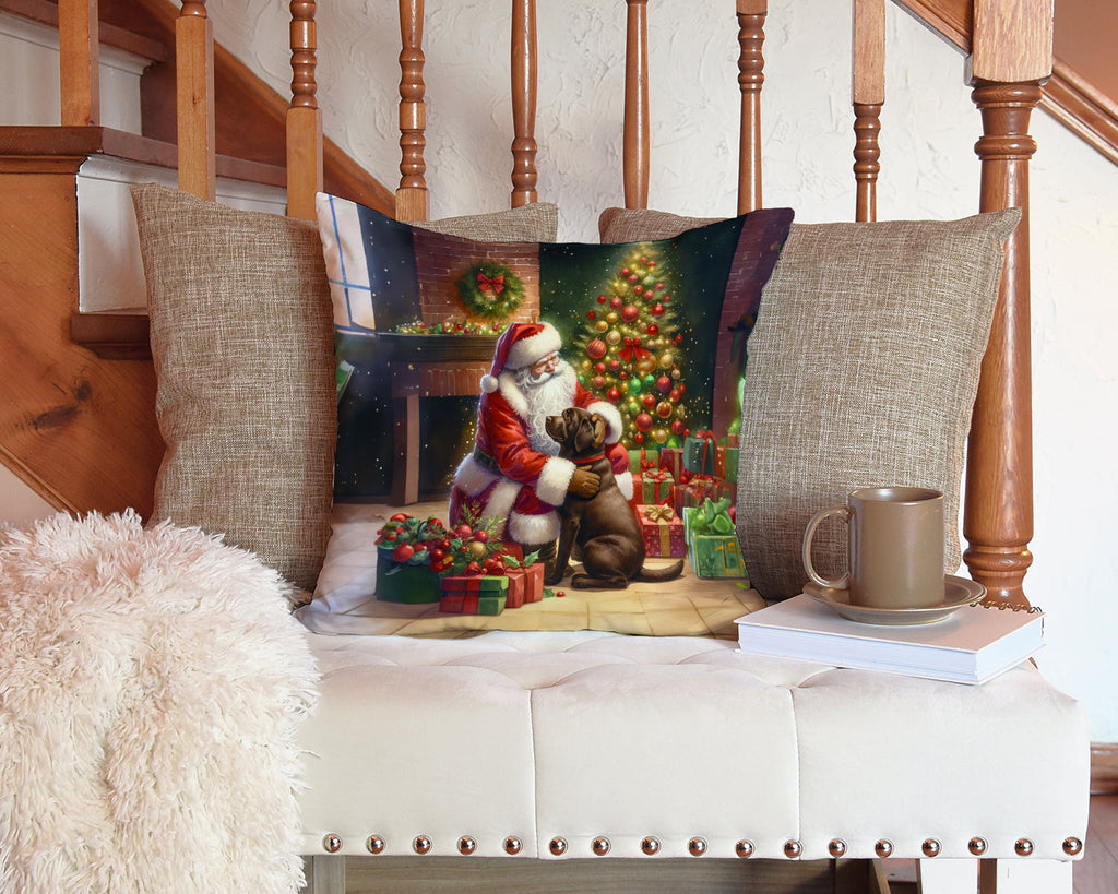 Labrador Retriever and Santa Claus Decorative Throw Pillow 14x14 Indoor Outdoor Accent Cushion, Fabric Cover with Insert for Sofa, Bed, Porch & Living Room