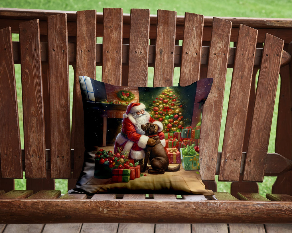 Labrador Retriever and Santa Claus Decorative Throw Pillow 14x14 Indoor Outdoor Accent Cushion, Fabric Cover with Insert for Sofa, Bed, Porch & Living Room