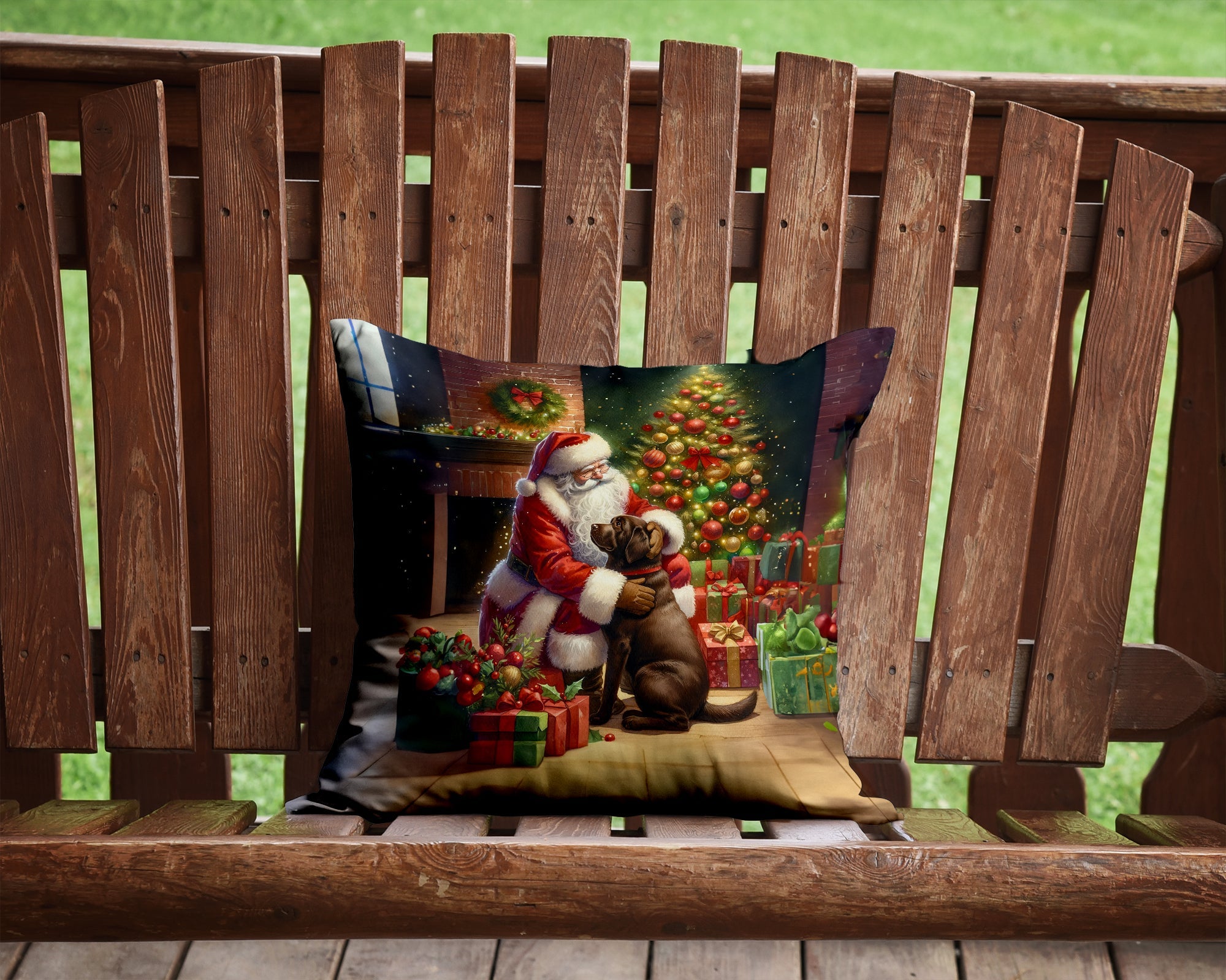 Labrador Retriever and Santa Claus Decorative Throw Pillow 14x14 Indoor Outdoor Accent Cushion, Fabric Cover with Insert for Sofa, Bed, Porch & Living Room