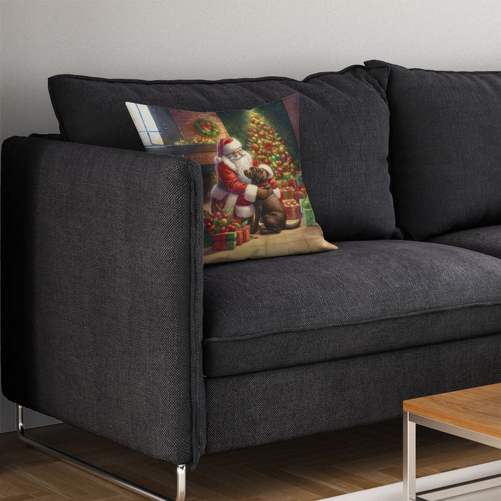 Labrador Retriever and Santa Claus Decorative Throw Pillow 14x14 Indoor Outdoor Accent Cushion, Fabric Cover with Insert for Sofa, Bed, Porch & Living Room