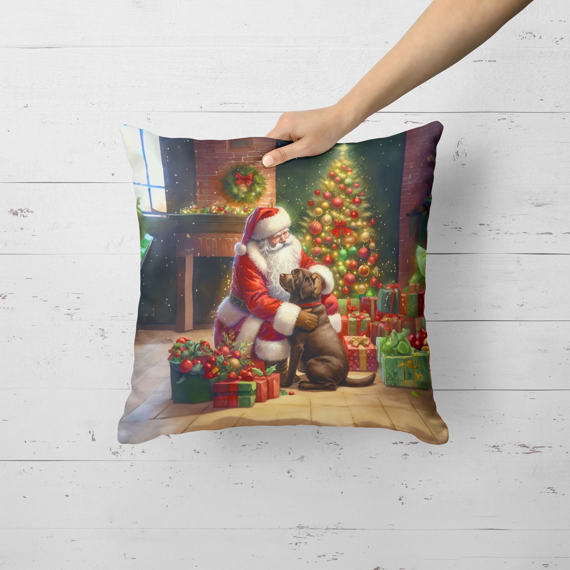Labrador Retriever and Santa Claus Decorative Throw Pillow 18x18 Indoor Outdoor Accent Cushion, Fabric Cover with Insert for Sofa, Bed, Porch & Living Room
