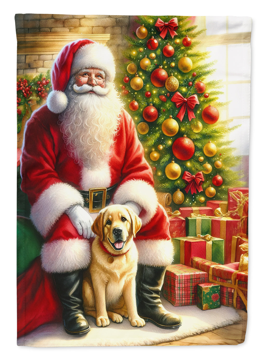 Labrador Retriever and Santa Claus House Flag 28x40 Porch Sleeve Pole Decorative Outside Yard Banner Artwork Wall Hanging, Polyester