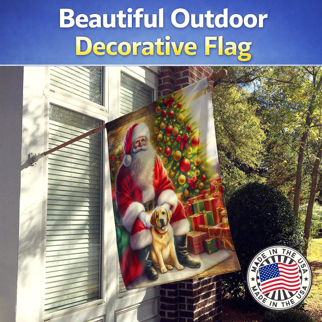 Labrador Retriever and Santa Claus House Flag 28x40 Porch Sleeve Pole Decorative Outside Yard Banner Artwork Wall Hanging, Polyester