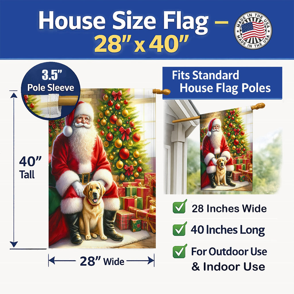 Labrador Retriever and Santa Claus House Flag 28x40 Porch Sleeve Pole Decorative Outside Yard Banner Artwork Wall Hanging, Polyester