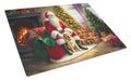 Labrador Retriever and Santa Claus Cutting Board Tempered Glass Kitchen Cutting Surface, Heat Resistant Chopping, Non-Slip Feet, Food Prep & Serving