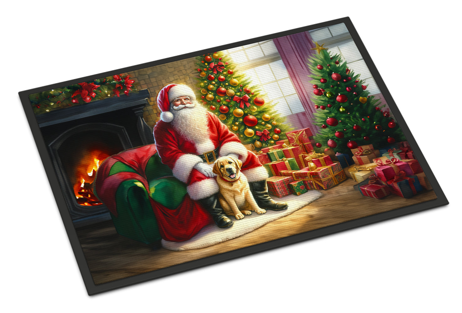 Labrador Retriever and Santa Claus Doormat Indoor Outdoor 18H X 27W Front Door Mat Rugs for Entryway, Non Slip Washable
