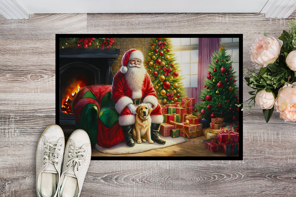 Labrador Retriever and Santa Claus Doormat Indoor Outdoor 18H X 27W Front Door Mat Rugs for Entryway, Non Slip Washable