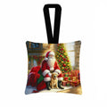 Labrador Retriever and Santa Claus Hanging Square Fabric Ornament 3.5 × 3.5 Decorative Door-Knob & Tree Hanger, Soft Fabric